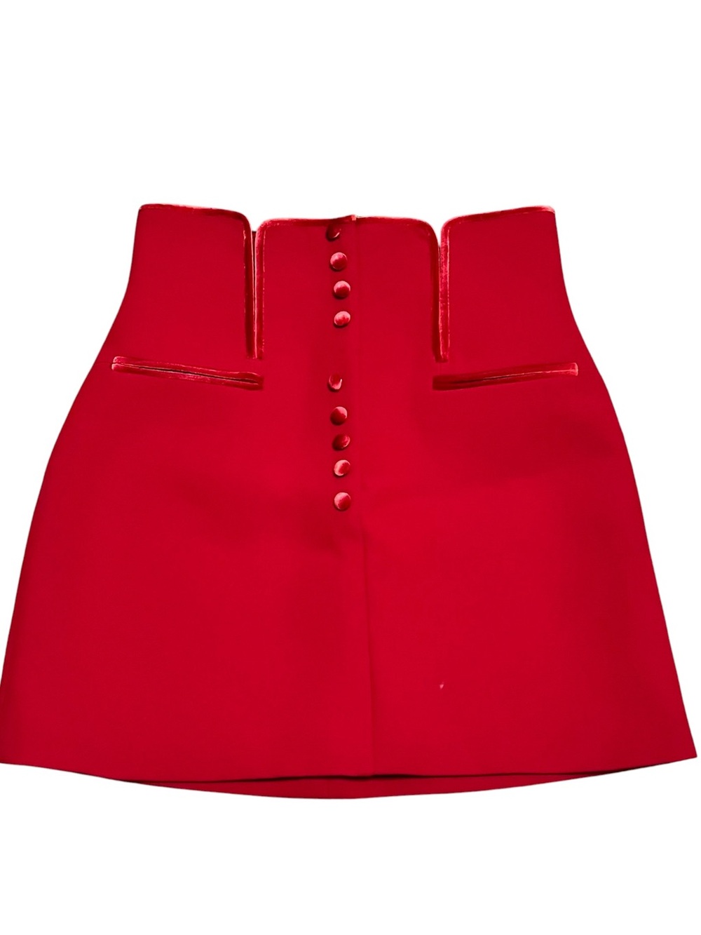 High-Waist Red Button Detail Zip Back Mini Skirt Size 6